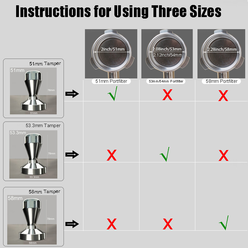 Aliuminio espreso kavos tamperis, skirtas 51/54/58 mm portafiltrui, 51 mm/53,3 mm/58 mm kavos tamperiui