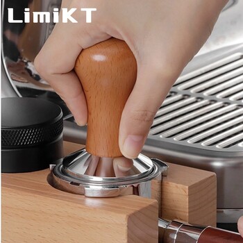 LimiKT Πρέσα καφέ Espresso Flat Tamper με ξύλινη λαβή Εργαλείο καφέ σε συμπίεση μασίφ ξύλου 51mm/53mm/58mm