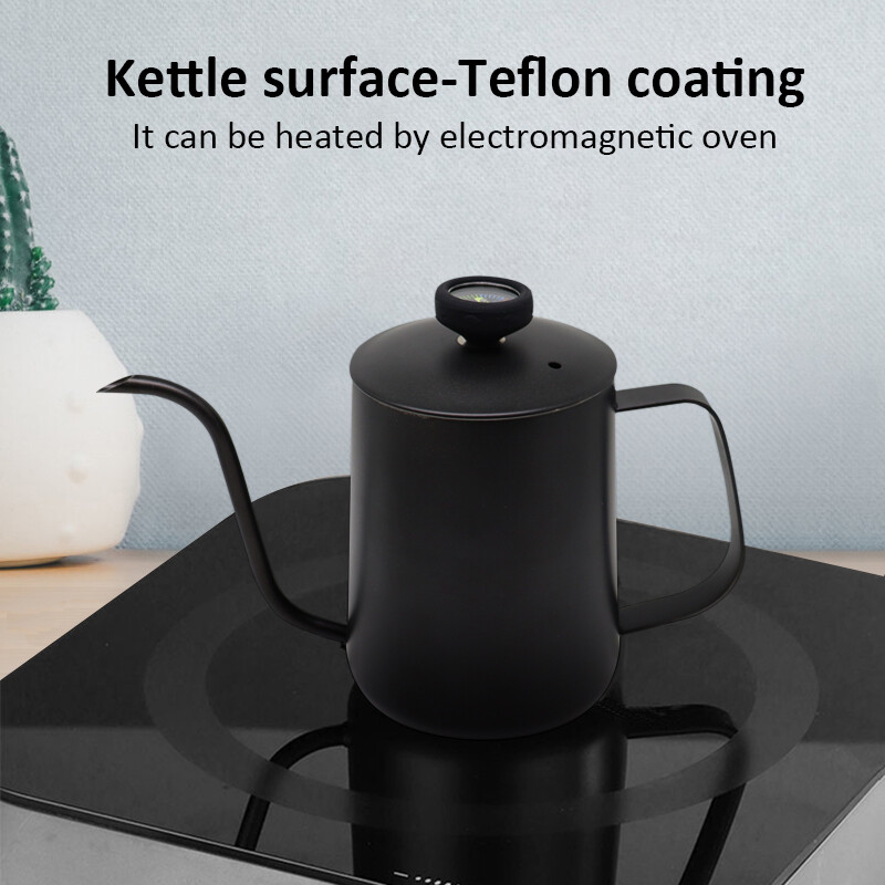 350 ml lašinamas virdulys Kavos arbatos puodelis su termometru, nepridegančia danga Maistinio nerūdijančio plieno plona burna žąsies kaklelio kavos puodas