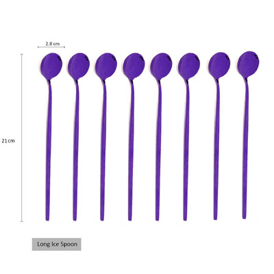 8 vnt. Ilgo koto ledo šaukštas Kavos arbatos maišymo šaukštas Nerūdijančio plieno juodo aukso stalo įrankių rinkinys Indų virtuvės vakarienės stalo įrankių rinkinys