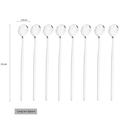 8 vnt. Ilgo koto ledo šaukštas Kavos arbatos maišymo šaukštas Nerūdijančio plieno juodo aukso stalo įrankių rinkinys Indų virtuvės vakarienės stalo įrankių rinkinys