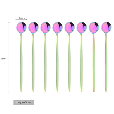 8 vnt. Ilgo koto ledo šaukštas Kavos arbatos maišymo šaukštas Nerūdijančio plieno juodo aukso stalo įrankių rinkinys Indų virtuvės vakarienės stalo įrankių rinkinys