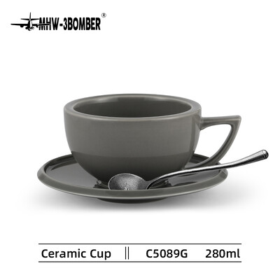 MHW-3BOMBER 280 ml keraminis kavos puodelis su lėkšte ir šaukštų rinkiniu Art Latte Espresso puodelis arbatai kapučino kavos namų virtuvės priedai