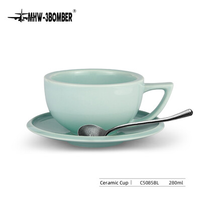 MHW-3BOMBER 280 ml keraminis kavos puodelis su lėkšte ir šaukštų rinkiniu Art Latte Espresso puodelis arbatai kapučino kavos namų virtuvės priedai