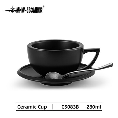 MHW-3BOMBER 280 ml keraminis kavos puodelis su lėkšte ir šaukštų rinkiniu Art Latte Espresso puodelis arbatai kapučino kavos namų virtuvės priedai