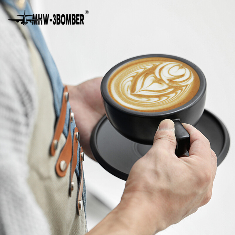 MHW-3BOMBER 280 ml keraminis kavos puodelis su lėkšte ir šaukštų rinkiniu Art Latte Espresso puodelis arbatai kapučino kavos namų virtuvės priedai