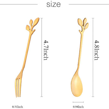 12 бр. Творчески листа от неръждаема стомана Лъжица Плодове Вилица Лъжица за кафе Десертна лъжица за сладолед Кухненски аксесоари Комплект прибори
