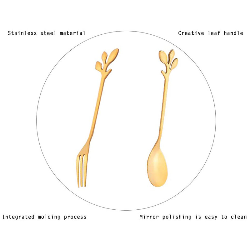 12 vnt Creative nerūdijančio plieno lapai šaukštas vaisių šakutė kavos šaukštas desertas ledų kaušelis virtuvės priedai stalo įrankių rinkinys