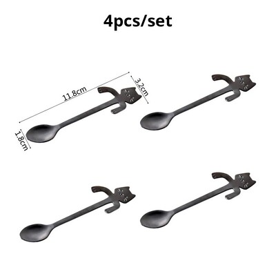 4 vnt nerūdijančio plieno kavos šaukštelis Mielas katės formos maišymo šaukštelis šaukštelis ledų desertinis šaukštelis mini pakabinamas puodelis katės šaukštelis