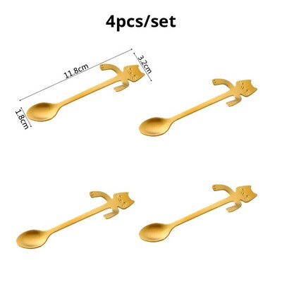 4 vnt nerūdijančio plieno kavos šaukštelis Mielas katės formos maišymo šaukštelis šaukštelis ledų desertinis šaukštelis mini pakabinamas puodelis katės šaukštelis