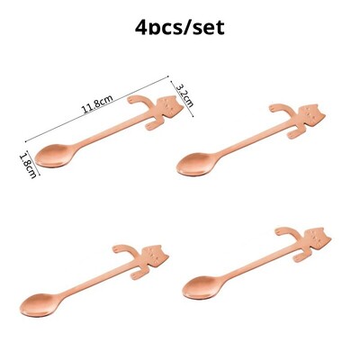 4 vnt nerūdijančio plieno kavos šaukštelis Mielas katės formos maišymo šaukštelis šaukštelis ledų desertinis šaukštelis mini pakabinamas puodelis katės šaukštelis