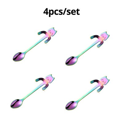 4 vnt nerūdijančio plieno kavos šaukštelis Mielas katės formos maišymo šaukštelis šaukštelis ledų desertinis šaukštelis mini pakabinamas puodelis katės šaukštelis