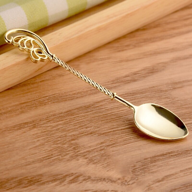 6 vnt. aukso tirštinto lydinio kavos šaukštas plunksnos sparnelis ilga rankena arbatinis šaukštelis ledų desertinis šaukštas virtuvės stalo reikmenys