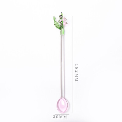 Ilgo koto kavos šaukštas Spalvingas stiklinis ledų desertinis arbatos šaukštelis Gražus slėnio lelijos žiedas Kavos maišymo šaukštas