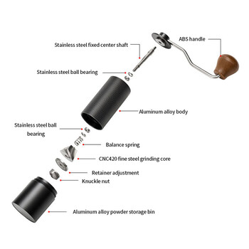 Χειροκίνητος μύλος καφέ Ρυθμιζόμενος Χειροκίνητος Ατσάλινος Πυρήνας για Φορητό Εργαλείο Φρεζίσματος Καφέ Εσπρέσο Χειρός Κουζίνας