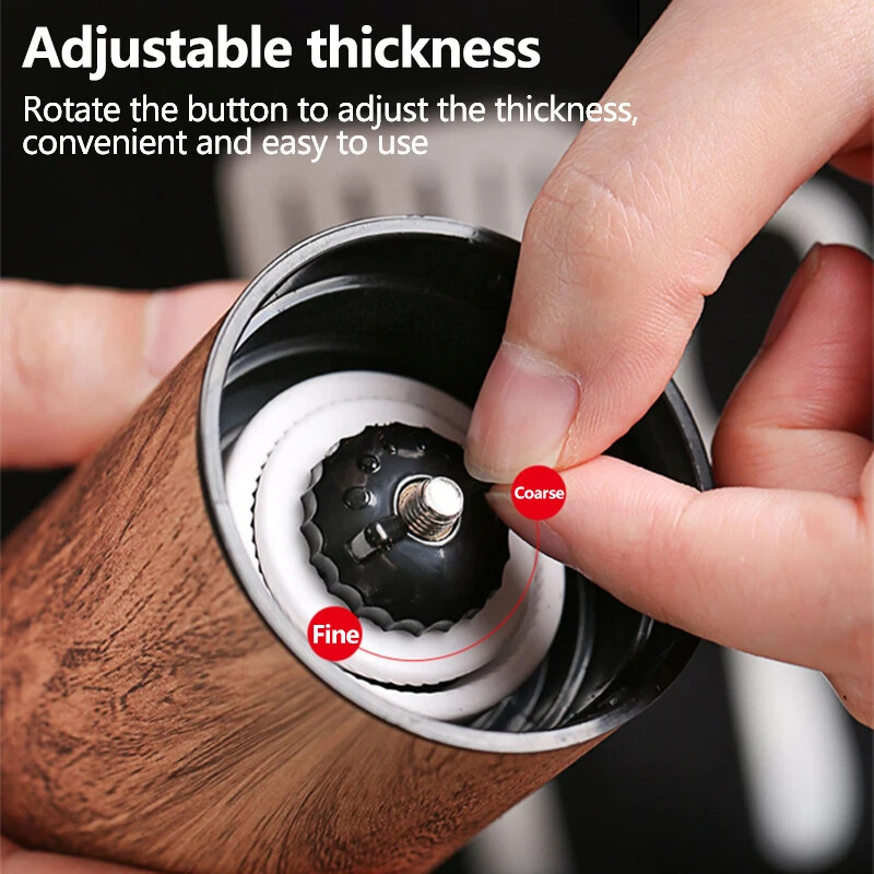 Kaasaskantav roostevabast terasest käsitsi kohviveski puidutera käsitsi kohviubade veski espresso kohvimasin keraamiliste purustega