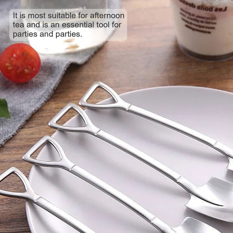 10 vnt nerūdijančio plieno kastuvų kavos šaukštų rinkinys Kastuvas Kūrybinis arbatinis šaukštelis ledų desertinis šaukštas gimtadienio dovanų stalo reikmenys