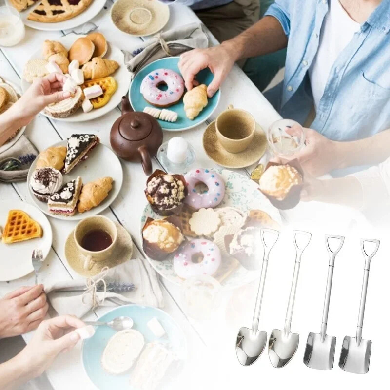 10 vnt nerūdijančio plieno kastuvų kavos šaukštų rinkinys Kastuvas Kūrybinis arbatinis šaukštelis ledų desertinis šaukštas gimtadienio dovanų stalo reikmenys