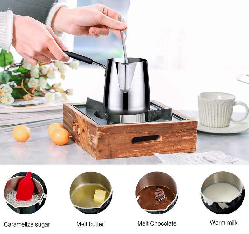 Nešiojamas turkiškas kavos puodas, 350/600 ml nerūdijančio plieno pieno puodelis, šokoladinio sviesto lydymo puodas, karščiui atspari viryklės rankena