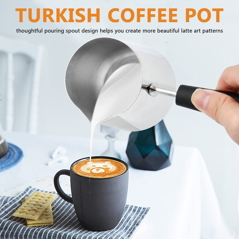 Nešiojamas turkiškas kavos puodas, 350/600 ml nerūdijančio plieno pieno puodelis, šokoladinio sviesto lydymo puodas, karščiui atspari viryklės rankena