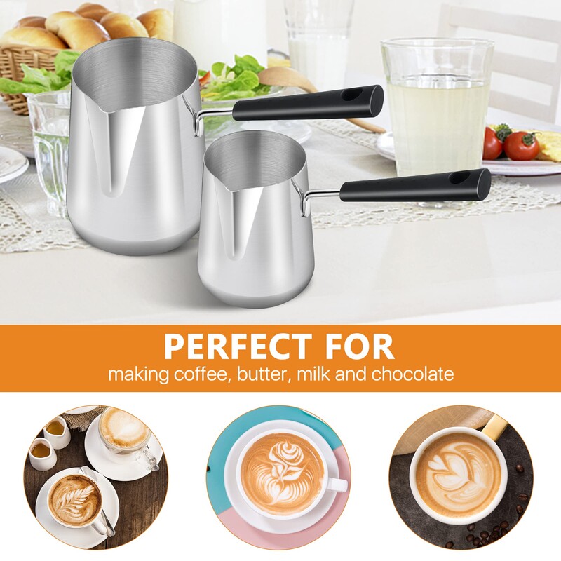 Nešiojamas turkiškas kavos puodas, 350/600 ml nerūdijančio plieno pieno puodelis, šokoladinio sviesto lydymo puodas, karščiui atspari viryklės rankena