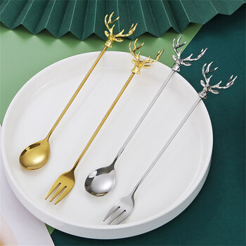 Кафе Мляко Чай Elk Coffee Spoon Преносима лъжица за лед Домакински 2023 Elk Spoon Дълга дръжка Златна лъжица Кухненски джаджи Висящи