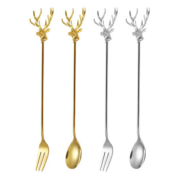 Кафе Мляко Чай Elk Coffee Spoon Преносима лъжица за лед Домакински 2023 Elk Spoon Дълга дръжка Златна лъжица Кухненски джаджи Висящи