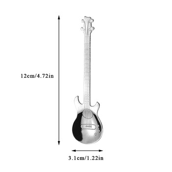 Чаени лъжички за кафе с китара, 4 бр. Музикални лъжички за кафе от неръждаема стомана Чаени лъжички Лъжици за смесване Лъжица за захар (сребро)