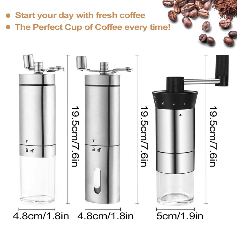 „Leeseph“ rankinis kavos pupelių malūnėlis, nerūdijančio plieno universalus reguliuojamas rankinis alkūninis malūnas, rankinis kavos malūnėlis, skirtas kelionėms stovyklauti