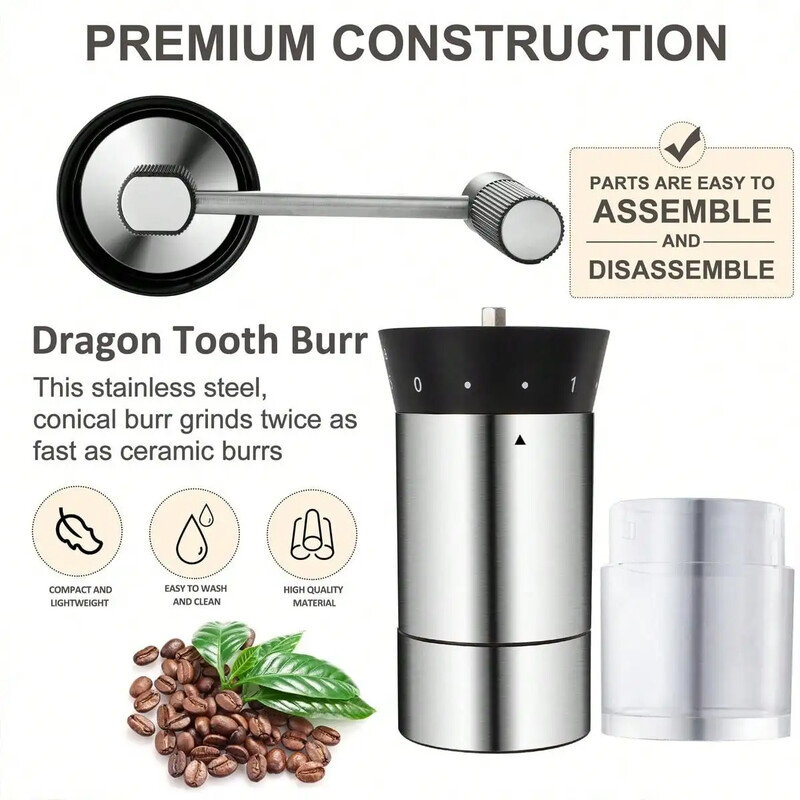 „Leeseph“ rankinis kavos pupelių malūnėlis, nerūdijančio plieno universalus reguliuojamas rankinis alkūninis malūnas, rankinis kavos malūnėlis, skirtas kelionėms stovyklauti