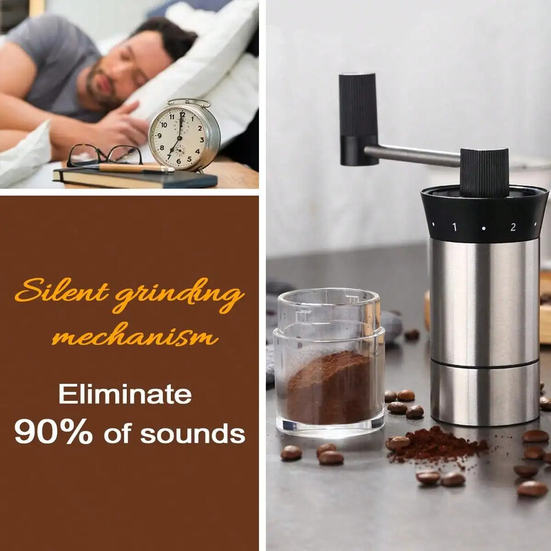 „Leeseph“ rankinis kavos pupelių malūnėlis, nerūdijančio plieno universalus reguliuojamas rankinis alkūninis malūnas, rankinis kavos malūnėlis, skirtas kelionėms stovyklauti