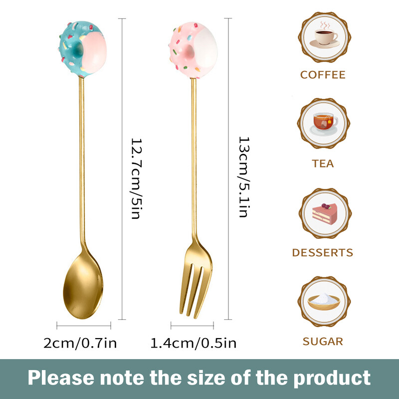 Leeseph kavos šaukštų šakučių rinkinys nerūdijančio plieno maži arbatiniai šaukšteliai, maži spurgos desertiniai ledai arbatos cukraus maišyklės Naujųjų metų dovanai
