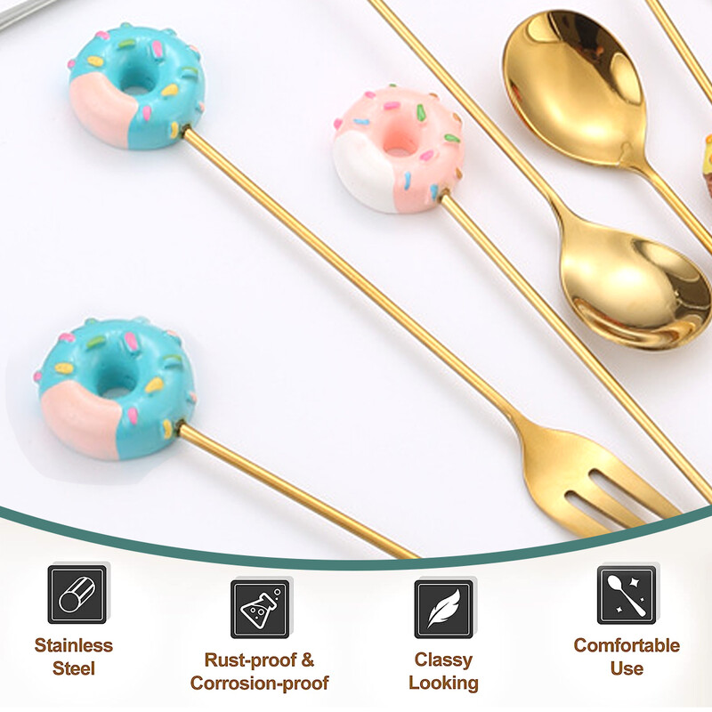 Leeseph kavos šaukštų šakučių rinkinys nerūdijančio plieno maži arbatiniai šaukšteliai, maži spurgos desertiniai ledai arbatos cukraus maišyklės Naujųjų metų dovanai