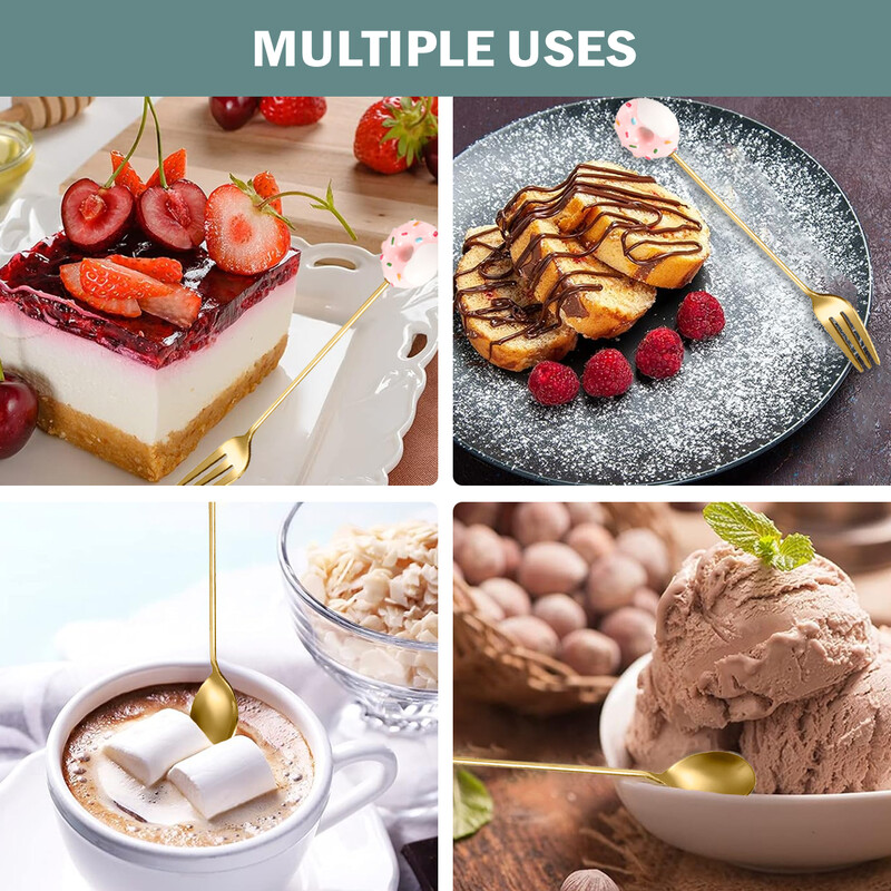 Leeseph kavos šaukštų šakučių rinkinys nerūdijančio plieno maži arbatiniai šaukšteliai, maži spurgos desertiniai ledai arbatos cukraus maišyklės Naujųjų metų dovanai