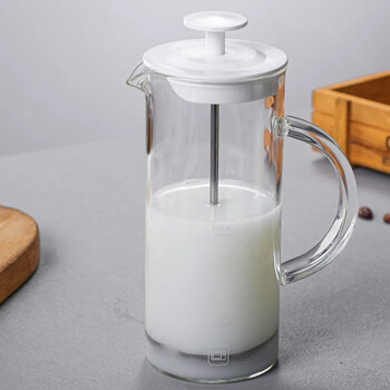 Χειροκίνητο Milk Frother Glass Milk Foamer Coffee Pot Glass Mesh Καφετιέρα γαλλικής πρέσας Μίξερ κανάτα αφρόγαλα Εργαλεία κουζίνας