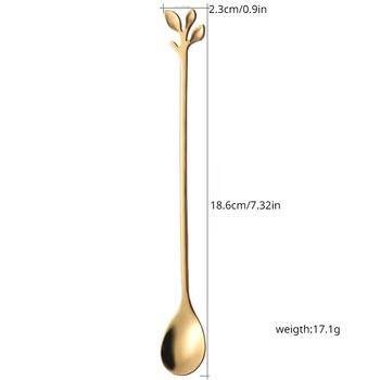 6 бр./компл. с дълга дръжка 7,4-инчови чаени лъжички с листа от златна лъжица за разбъркване на кафе от неръждаема стомана Кухненски инструменти