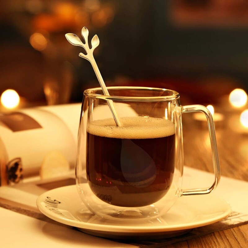 6 vnt / rinkinys ilga rankena 7,4 colio lapų arbatiniai šaukšteliai auksiniai nerūdijančio plieno kavos šaukštai maišymo virtuvės įrankiai