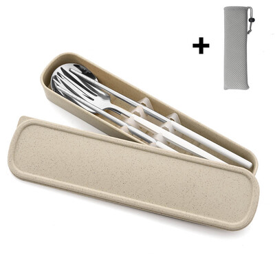 Nešiojamas stalo įrankių rinkinys su dėklu nerūdijančio plieno indų rinkinys Stovyklavietės kelioninis šaukštas Šakutė Stalo įrankiai Virtuvės reikmenys