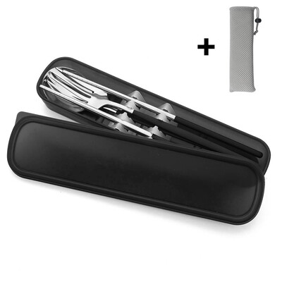 Nešiojamas stalo įrankių rinkinys su dėklu nerūdijančio plieno indų rinkinys Stovyklavietės kelioninis šaukštas Šakutė Stalo įrankiai Virtuvės reikmenys