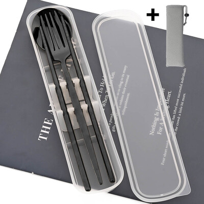 Nešiojamas stalo įrankių rinkinys su dėklu nerūdijančio plieno indų rinkinys Stovyklavietės kelioninis šaukštas Šakutė Stalo įrankiai Virtuvės reikmenys