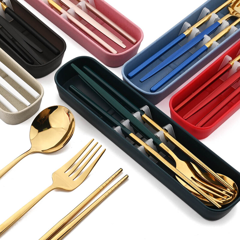 Nešiojamas stalo įrankių rinkinys su dėklu nerūdijančio plieno indų rinkinys Stovyklavietės kelioninis šaukštas Šakutė Stalo įrankiai Virtuvės reikmenys