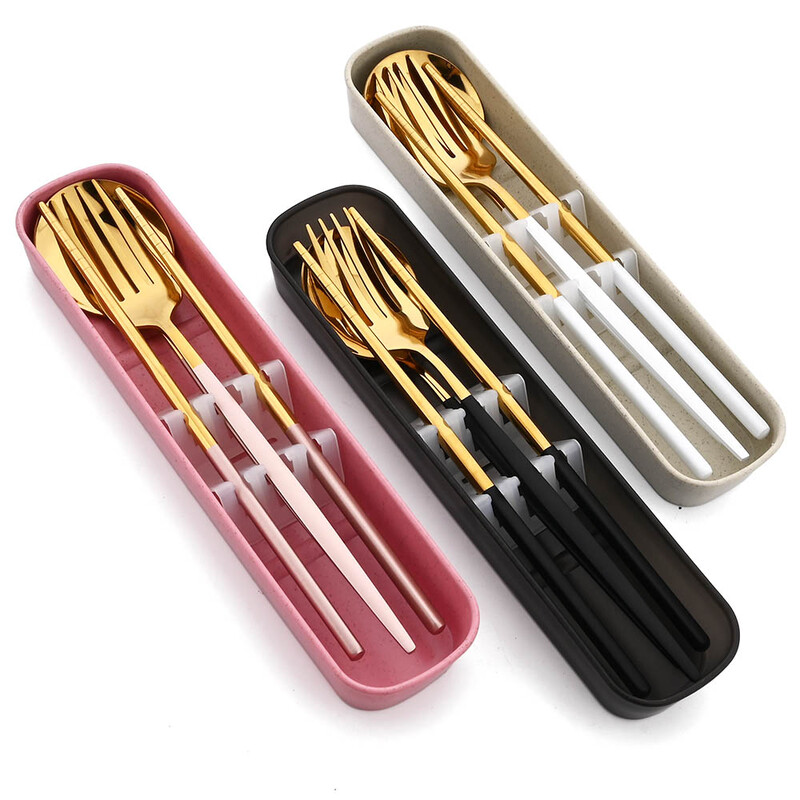 Nešiojamas stalo įrankių rinkinys su dėklu nerūdijančio plieno indų rinkinys Stovyklavietės kelioninis šaukštas Šakutė Stalo įrankiai Virtuvės reikmenys