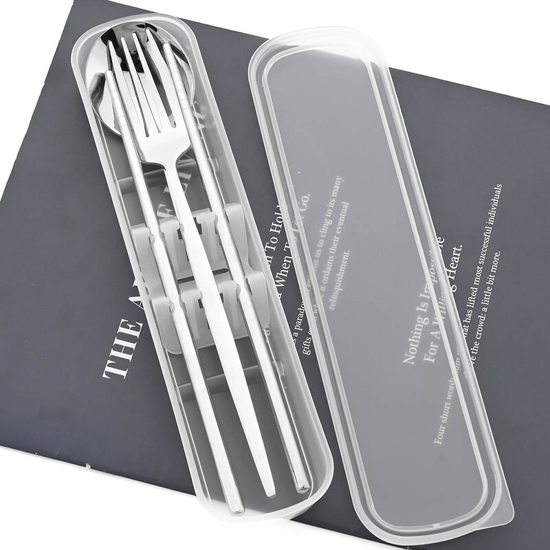 Nešiojamas stalo įrankių rinkinys su dėklu nerūdijančio plieno indų rinkinys Stovyklavietės kelioninis šaukštas Šakutė Stalo įrankiai Virtuvės reikmenys