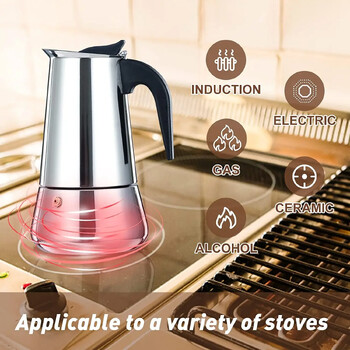 Καφετιέρες Moka Pot Coffee Espresso Geyser Καφετιέρες από ανοξείδωτο χάλυβα Καφετιέρες Σόμπα Συσκευές καφέ Φίλτρα Mocha Percolator