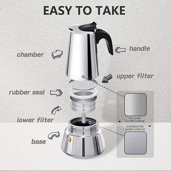 Καφετιέρες Moka Pot Coffee Espresso Geyser Καφετιέρες από ανοξείδωτο χάλυβα Καφετιέρες Σόμπα Συσκευές καφέ Φίλτρα Mocha Percolator