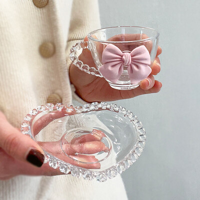 Set de cești de cafea, creativ, transparent, dragoste, ceașcă de apă din sticlă pentru fete, farfurie pentru desert, cești pentru micul dejun cu fulgi de ovăz, consumabile pentru ceai de după-amiază