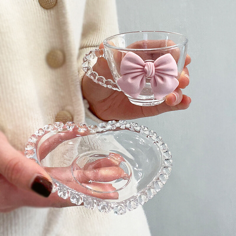 Set de cești de cafea, creativ, transparent, dragoste, ceașcă de apă din sticlă pentru fete, farfurie pentru desert, cești pentru micul dejun cu fulgi de ovăz, consumabile pentru ceai de după-amiază