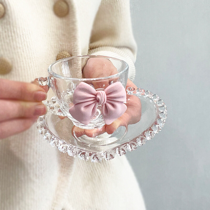 Set de cești de cafea, creativ, transparent, dragoste, ceașcă de apă din sticlă pentru fete, farfurie pentru desert, cești pentru micul dejun cu fulgi de ovăz, consumabile pentru ceai de după-amiază