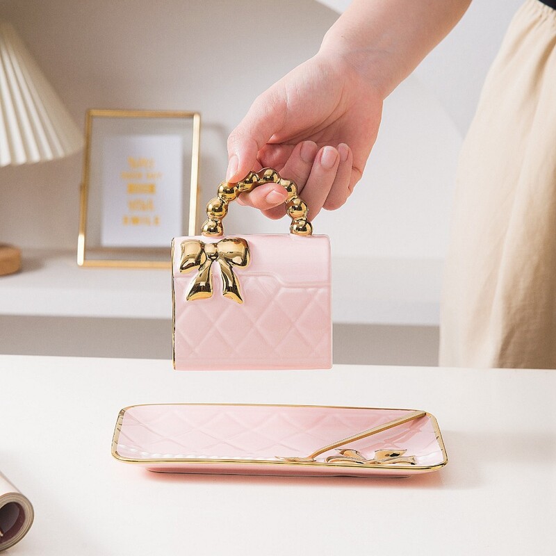 1Set 330ml Dizajn torbice Šalica za čaj i tanjurić Keramička šalica za kavu i tanjur Šalica za poslijepodnevni čaj Ljeto Zima Posuđe