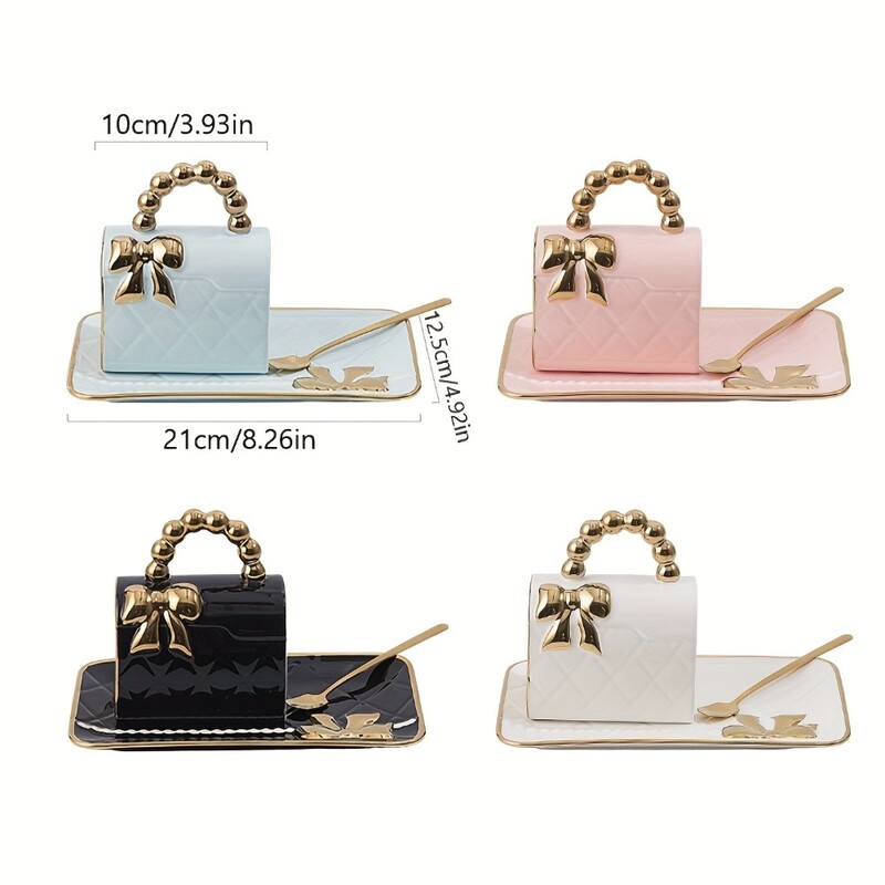 1Set 330ml Dizajn torbice Šalica za čaj i tanjurić Keramička šalica za kavu i tanjur Šalica za poslijepodnevni čaj Ljeto Zima Posuđe